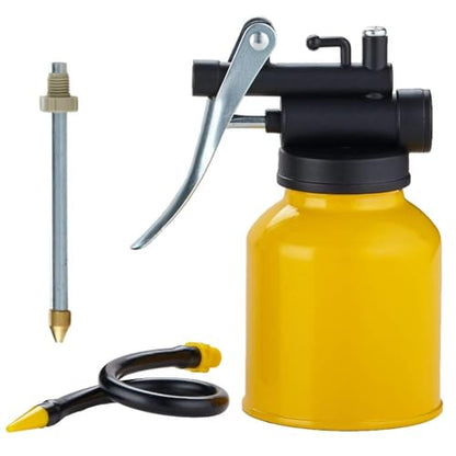 Hand Pump Oiler Can Professional Level 8 oz. Capacity Pump Oiler with Metal & Long Flex Spout