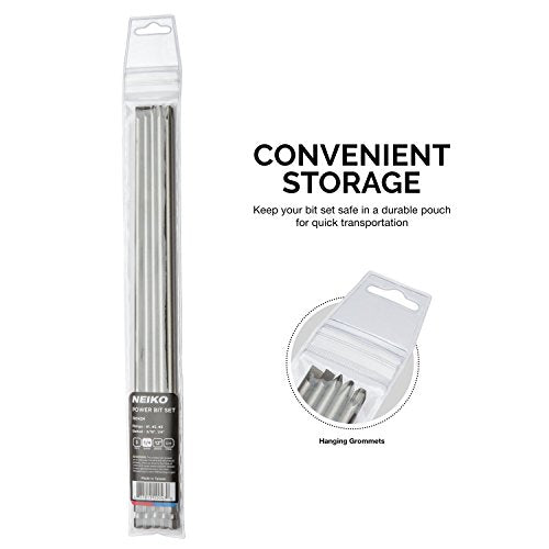 NEIKO 10043A Extra Long Bit Set | 5-Piece | Cr-V Steel | 12-Inch Length Phillips and Slotted Screwdriver Bits |1/4-Inch Hex Shank | Power Driver Bit Set - size: Screwdriver Bit, style: Phillips and Slotted