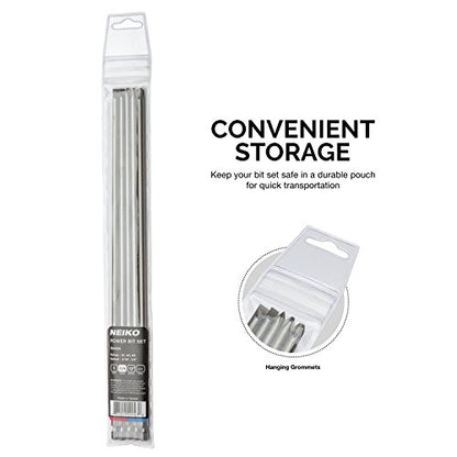 NEIKO 10043A Extra Long Bit Set | 5-Piece | Cr-V Steel | 12-Inch Length Phillips and Slotted Screwdriver Bits |1/4-Inch Hex Shank | Power Driver Bit Set - size: Screwdriver Bit, style: Phillips and Slotted