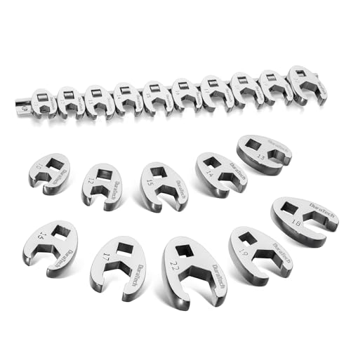 DURATECH 10-Piece 3/8" Drive Crowfoot Wrench Set, Flare Nut Wrench Set | Metric, 10mm-22mm, Designed for Tube Nuts and Flare Fittings on Brake, Fuel and A/C lines, 5-Point Grip, with Storage Rail