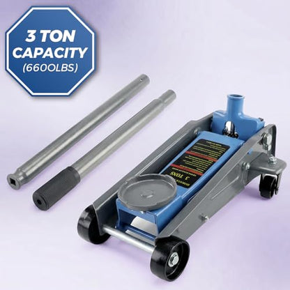 LARBANKE 3 Ton Floor Jack with 360° Swivel Castors,Heavy-Duty Floor Jack Load Capacity up to 6,600 lbs,Carbon Steel Jack for Rapid Lifting,Range from 5.31''-18.11'',Suitable for a Wide Range of Cars - size: 46cm
