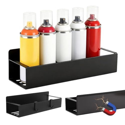 2 Pcs Magnetic Spray Can Holder,with 4 Pcs Small Hooks Wall-Mounted Spray Bottle Rack Paint Bottle Can Organizer for Garage Home Workspace