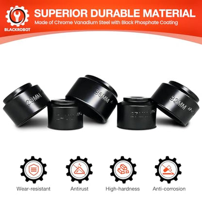 BLACKROBOT 5 Pieces 3/8” Drive Low Profile Oil Filter Socket Set, Metric Size 24mm, 27mm, 29mm, 32mm, 36mm, Chrome Vanadium Steel, 6 Point Design, Oil Filter Cap Remover and Installer Tool Set - size: 24mm-36mm