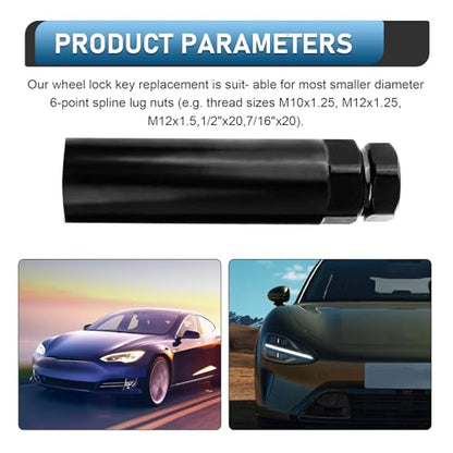 6 Spline Lug Nut Socket, Steel Spline Socket Set, Lug Nut Removal Tool, Wheel Locks Nuts Key for 19 mm (3/4 Inch) & 21 mm (13/16 Inch) Hex Sockets Wrench (Black)