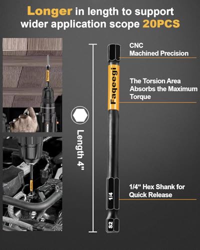 20PCS Hex Bit Set 4" S2 Magnetic Metric SAE Impact Drill Bits | High Torque CNC Tips,1/4" Shank,Home & Auto Use,Durable Mechanic Handyman Gift