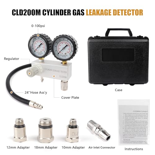 Cylinder Leak Down Tester Kit, Cylinder Gas Leakage Detector | Dual-Gauge 0-100PSI/700kPa CLD200M Cylinder Gas Leakage Detector 10-18mm Spark Plugs Gas Engine Diagnostic Tool, Black - size: Cylinder Leak Down Tester Kit