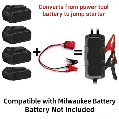 Jumper Cables Compatible with Milwaukee 18V Battery Jumper Starter, 8AWG 2FT Booster Cable with Adapter Alligator Clip, 392°F/200℃ Heat Resistant Silicone Wire for Jump Starting Cars and RVs - color: Red