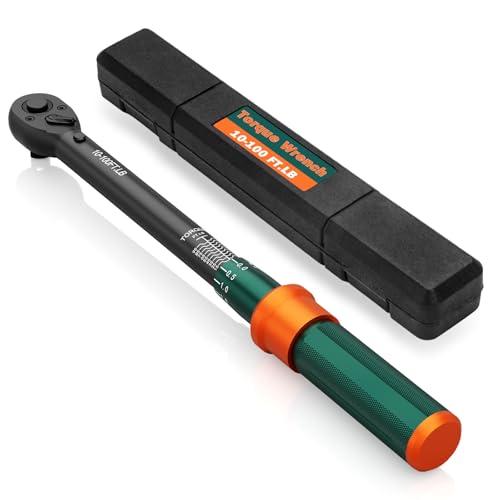 3/8" Click Torque Wrench, 10-100 Ft-Lb, 72-Tooth, ±3% Accuracy | Dual Direction Reversible Ratchet Head, Quick Release, for Spark Plug, Brake Caliper, Motorcycle, Automotive & Engine Repair - size: 10-100 ft.lb（3/8-Inch）