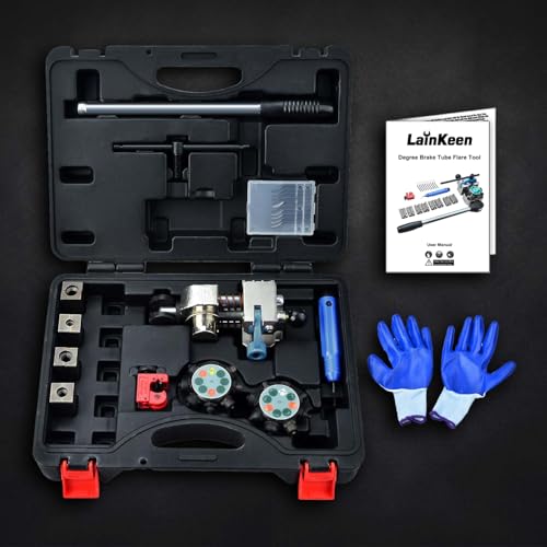 LainKeen Brake Line Flaring Tool Kit for 45 and 37 Degree Single, Double and Bubble Flares,Brake Line and Tubing Flaring Tool for 3/16", 1/4", 5/16",3/8" Tubes