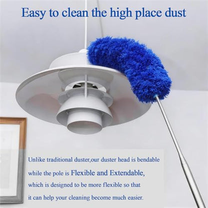 Cobweb Duster with Extension Pole 100 inches, Dusters for Cleaning with 2 Duster Heads, Washable Microfiber Feather Duster for Cleaning Ceiling Fan, High Ceiling, Blinds, Furniture & Cars - color: 2pc-blue