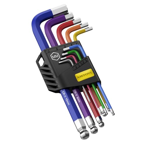AMTOVL Hex Key Set, 9PCS Metric Allen Key Set, 1.5-10MM, Anti-Slip Long Ball End Hex Wrench Set, Color Coding Hex Key Set for Disassembling Mechanical Equipment, Vehicle, and Bicycle Repairs - size: 9 PCS METRIC SET
