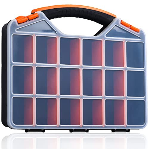 Andalus Tools Organizer Box, Small Parts Storage 18-Compartment Portable Hardware Organizer Removable Plastic Dividers for Screws, Nuts, Bolts, Nails – Orange (1 Pack, 12.75" x 10" x 1.75") - color: 1 Pack (12.75 x 10 x 1.75 Inches)