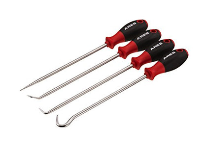 ARES 70246 Hook and Pick Set, 4-Piece, Chrome Vanadium Steel | Includes a large straight pick, 90 degree pick, combination pick, and a hook pick - size: 4-Piece Hook and Pick Set