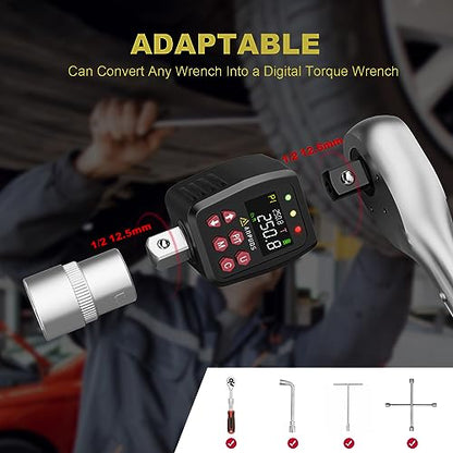 ANPUDS 1/2" Digital Torque Adapter, 12.5-250.8 Ft-lb/17-340Nm, ±1% Accuracy | Digital Torque Gauge, 10 Presets & 500 Data Memory, Buzzer & LED Indicator, 3/8" & 1/4" Adapters, for Truck, RV, Towing - size: 12.5-250.8 Ft-lb/17-340 Nm