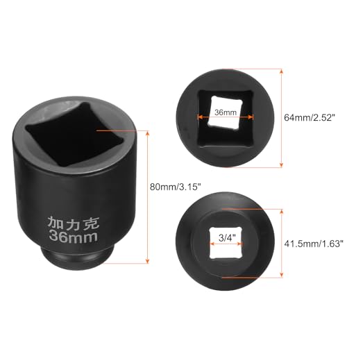 HARFINGTON 2pcs 4 Point Square Socket 3/4" Drive by 36mm Metric Square Impact Socket 40CR Blackening Standard Wheel Sockets Pneumatic Socket for Auto Repair Mechanical Maintenance Home Use - size: 36mm