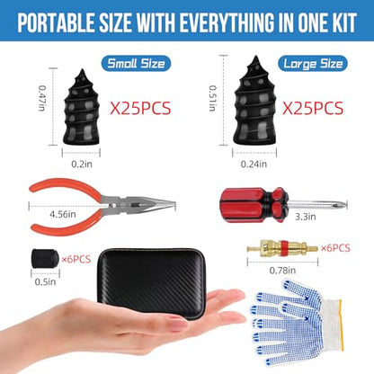 65Pcs Screw in Tire Plugs Kit Tire Repair Rubber Nail Kit Tire Repair Kit Tire Plugs Screw Type Flat Tire Screw Plugs Repair Kit Tire Repair Screws Quick Fix with Screw Tire Plugs Kit