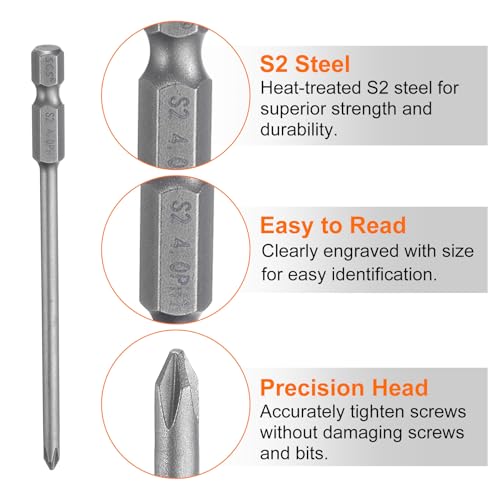 HARFINGTON 5pcs #1 Phillips Screwdriver Bit PH1 1/4" Hex Shank 4" (100mm) Long Magnetic S2 Steel Industrial Grade Screw Driver Bit Cross Head Electric Drill Bits 0.157" (4mm) Rod - size: PH1 x 100mm x 4mm