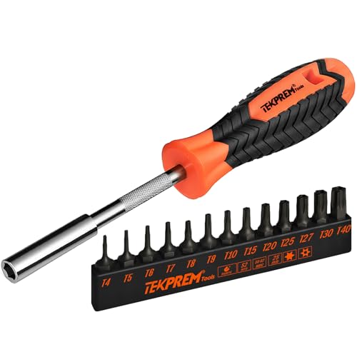 Torx Bit Set with 1/4 inch Magnetic Bit Driver,TEKPREM 12-Piece Security Torx Screwdriver Bit Set with 1 inch T5 T6 T7 T8 T9 T10 T15 T20 T25 T27 T30 T40 Tamper Resistant - size: 1" Long Torx Bits