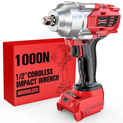 DIYtoolifz Cordless Impact Wrench 1/2 inch Compatible with Milwaukee 18v Battery, 750FT-LBS(1000N.m) Brushless Impact Driver, Electric Impact Gun with LED Work Light, Variable Speeds, 4-Speed Control. - color: Red - 750 Ft-lbs