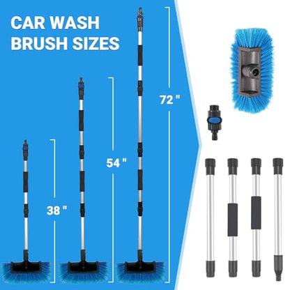 72" Car Wash Brush with Long Handle, On/Off Switch for Car RV Truck Boat Washing Brush, Complete Cleaning Kit with Car Wash Mop Windshield Squeegee Multifunctional Wash Brush - style: 72" Car Wash Brush Set