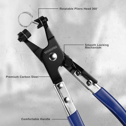 WORKPRO Hose Clamp Pliers | Hose Clamp Tool with Swivel Flat Band for Removal and Installation of Spring Hose Clamps, for Automotive Fuel Oil Water Hose