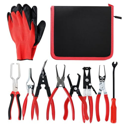 DASBET 8-Piece Fuel Line Disconnect Tool Set, Automotive Fuel Line & Hose Clamp & Removal Pliers with Electrical Disconnect Pliers, Push Pin Tools, Relay Puller, Panel Clip Remover & Filter Caliper
