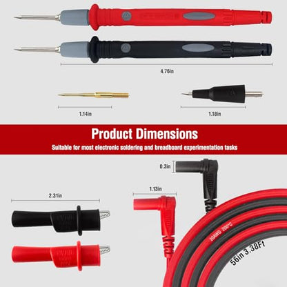 Professional Multimeter Test Leads Kit,Extra-Long Silicone Meter Leads 1000V 20A, High Temperature, Freeze & Tear Resistant for Fluke, Klein,AstroAI, Interchangeable Hard & Soft Probe Tips