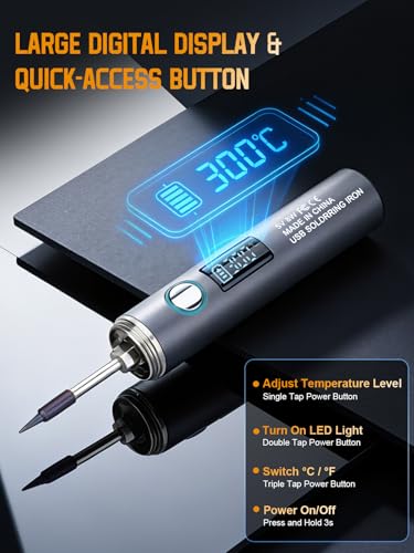 Cordless Soldering Iron Kit, 1400mAh Rechargeable Cordless Soldering Iron, 7 Seconds Fast Heating(500°F-788℉), LED Light and Adjustable Temperature, Soldering Iron for Electric Repairs, DIY