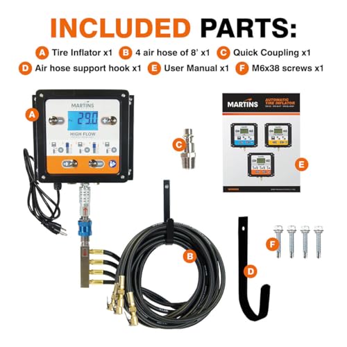 Martins 4 Outlets Automatic Tire Inflator/Deflator, 145 psi, 4 air Hoses of 8’, Inflate or Deflate up to 4 Tires simultaneously and Automatically. Orange. - size: 4-way