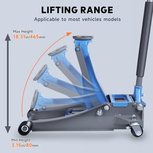LARBANKE 3 Ton Low-Profile Hydraulic Floor Jack,Built with Durable Carbon and Steel,Floor Jack with Dual Pump System for Fast Lifting,6600Lbs Capacity,Lifting Range:3.15-18.31" - size: 465mm