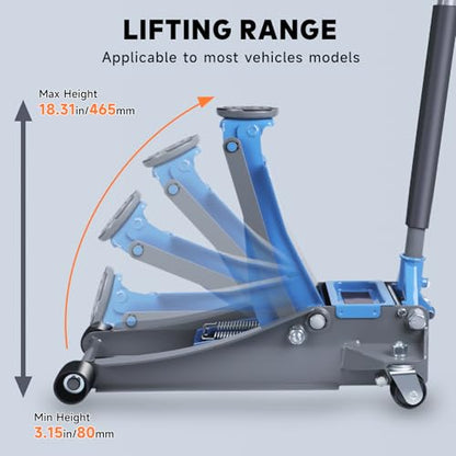 LARBANKE 3 Ton Low-Profile Hydraulic Floor Jack,Built with Durable Carbon and Steel,Floor Jack with Dual Pump System for Fast Lifting,6600Lbs Capacity,Lifting Range:3.15-18.31" - size: 465mm