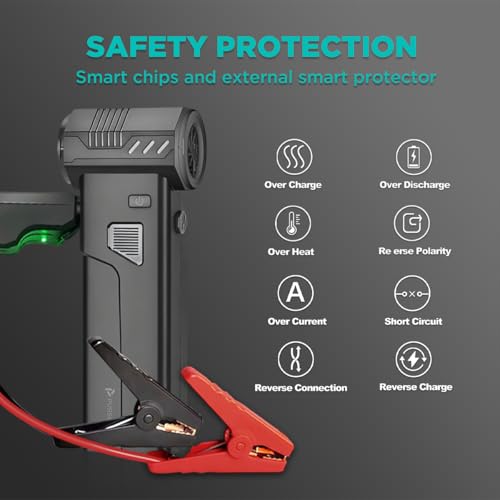 5-in-1 Jump Starter with Air Duster, Portable Vacuum, 2000A Car Battery Booster, Air Inflator/Deflator, 8000mAh Power Bank - 130000RPM Blower Fan Multi-Function Emergency Tool for Car & Outdoor Use