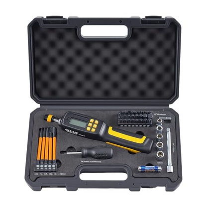 Digital Torque Screwdriver with LCD Display, 1/4" Quick-Release Bit Holder, 2.6-70.8 in-lb, 38-Piece Set, ±2% Accuracy