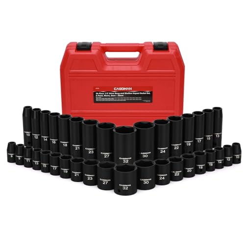 CASOMAN 36-Piece 1/2” Drive Metric Deep and Shallow Impact Socket Set, 6-Point, CR-V, for Auto Repair, with Portable Case, Rugged Construction - size: 1/2"Dr. Metric