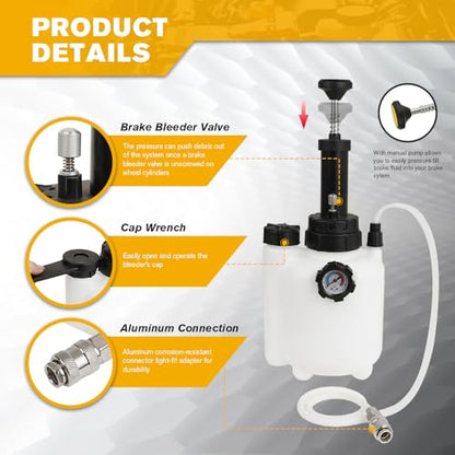 3L Manual Brake Bleeder Kit, Brake Bleeder Fluid Pump with 1L Brake Fluid Bleed Bottle for Most European Brake Mast Cylinder Reservoirs One Person Brake Bleed Vacuum Pump