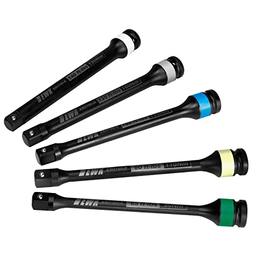 EWK 5 Pcs 1/2" Impact Torque Limiting Extension Bar Set, 65ft-lb, 80ft-lb, 100ft-lb, 120ft-lb, and 140ft-lb, High Precision Torque Limiting Stick Set with 8 Inches Long - size: 5pcs Set