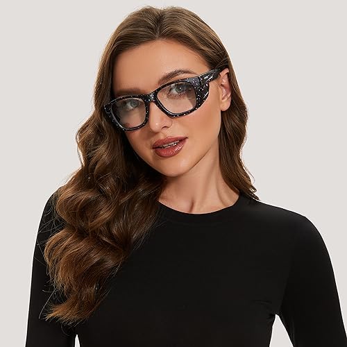 UKNOW Safety Glasses - Anti Fog Lenses - Eye Protection with Side Shields - ANSI Z87.1 Protective Eyewear - UV Protection - color: Black With Blue & Pink Splatters