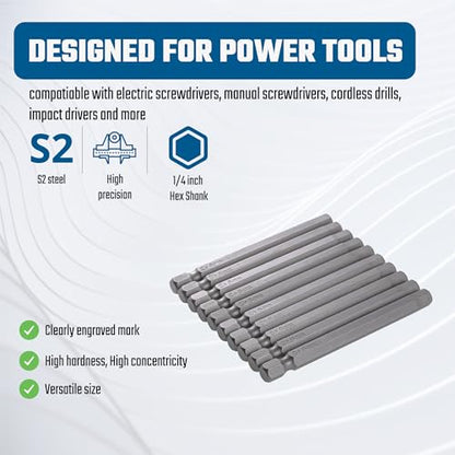 VESTTIO Hex Allen Wrench Long Screwdriver Bit Set H6 6mm Metric Drill Bit 10PCS 1/4 Inch Hex Shank 3 Inch/75 mm Length S2 Steel with Magnetic for Power Screwdriver Drill Impact Driver Repair Toolkit - size: 10 HEX / 3 inch