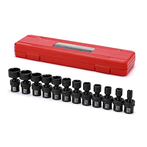 MIXPOWER 3/8" Drive Shallow Impact Universal Joint Swivel Socket Set, SAE, 5/16" - 1", Shallow, Flexible Wobble, Chrome Molybdenum Steel, 12 Pieces Set - size: 12 Pcs SAE 3/8'' Dr. (Shallow)