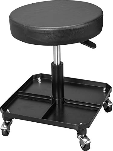 Torin ATR6350B Rolling Pneumatic Creeper Garage/Shop Seat: Padded Adjustable Mechanic Stool with Tool Tray Storage, Black - style: Pneumatic Seat