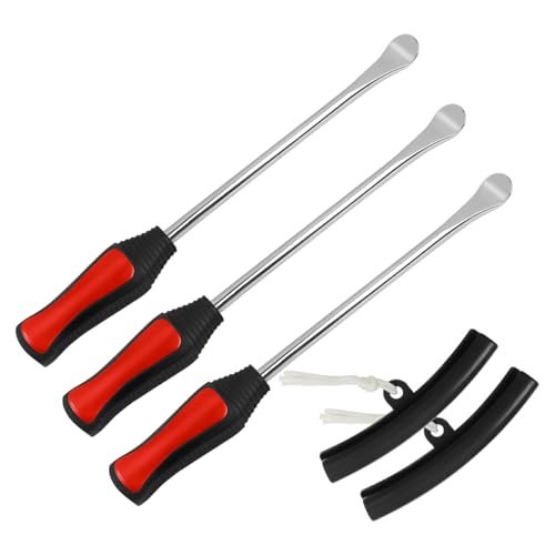 BELOMI Tire Spoons Lever Tool Set, Steel Professional Tire Changing Removal Kit with 1 Portable Bag + 3 Tire Spoons + 2 Rim Protectors, Tire Repair Tool for Vehicle, Bike, Lawn Mower (Red/Black) - color: Red/Black