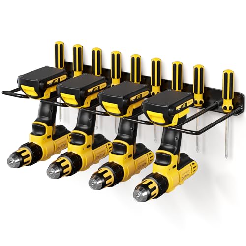 POKIPO Power Tool Organizer, 4 Drill Holder Wall Mount, Heavy Duty Garage Tool Organizer and Storage, Suitable Tool Rack for Tool Room, Workshop, Garage