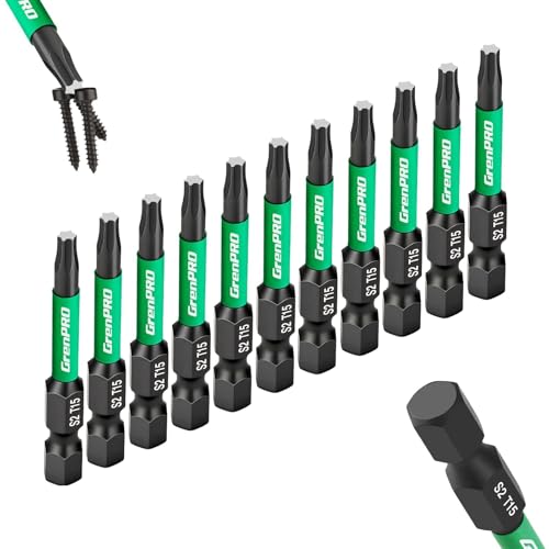 GRENPRO 11 Pcs Impact Torx Bits T15, 2" Length S2 Steel Magnetic Screwdriver Bits, 1/4" Hex Shank CNC Machined Star Bits for Impact Drivers, with Storage Box - size: T15(2"*11pcs)