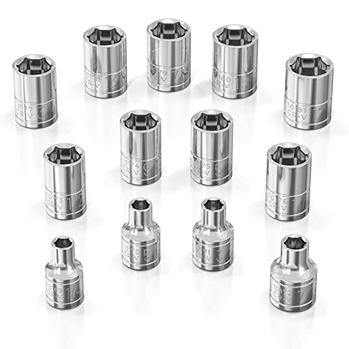 Olsa Tools SAE Shallow Socket Set - 3/8-Inch Drive, 13pc - 6-Point Chrome Sockets 1/4" to 1" and No Skipped Sizes - Mechanic Shallow SAE Socket Set - Professional Grade Short Sockets - Part: 1333 - color: Sae Shallow, size: 13pc, 3/8-Inch Drive