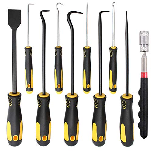 10Pcs Precision Pick & Hook Set with Scraper and Magnetic Telescoping Tool Kit Mechanic Hook Picks Tools Set for Remove Automotive Electronics Maintenance Hoses Gasket Hand Pick Up Tools