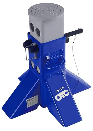 OTC S020 20-Ton Heavy Duty Steel Jack Stand - Single | 24" Max. Height, 15-1/4" Min. Height, 15.5" Footprint Square Base, Dual-Pin, 4-Slot Adjustment, and 6" Diameter Steel Saddle