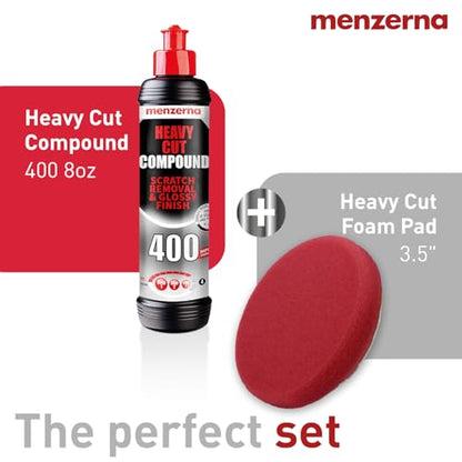 menzerna Scratch and Swirl Remover Kit I Car polishing Set with Menzerna Heavy Cut 400 (8oz) and 3,5 Inch Polishing Pad I Deep Scratch Repair Kit for All Types of Vehicles - style: 8oz + Pad