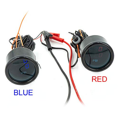 Dual Display Air Suspension Gauge Air Ride Air Pressure Gauge 2Inch 0-220PSI with 2Pcs 1/8NPT Sensors and 16.5ft Sensor Cable LCD Red - color: Red