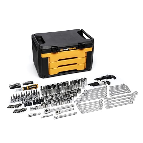 GEARWRENCH Mechanics Tool Set in 3 Drawer Storage Box, 232 Pc, 1/4 in and 3/8 in Drive, Metric/SAE | GW72LLCBMTS - style: 232 Piece