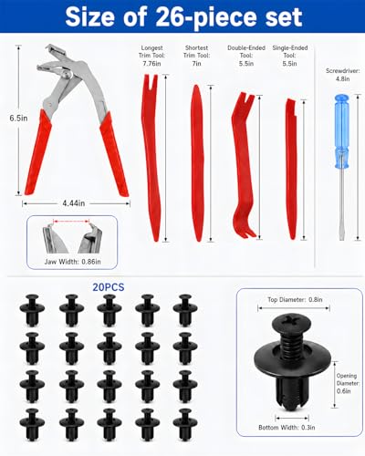 Car Clip Pliers Removal Tool Kit, Automotive Trim Removal Tools with Panel Pry Set, Fastener Clip Remover, 8mm Expansion Screws, Screwdriver, Interior Door Panel Repair Tool Kit